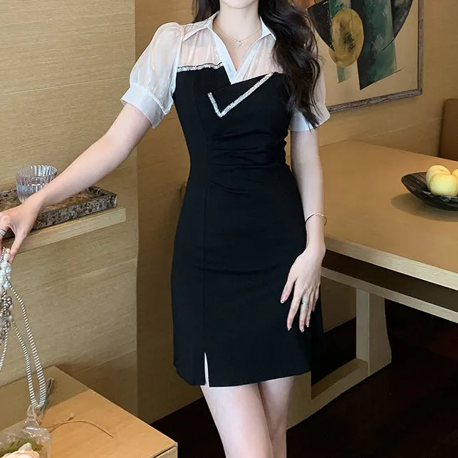 Shirt Collar Stitching Fake Two-Piece Dress