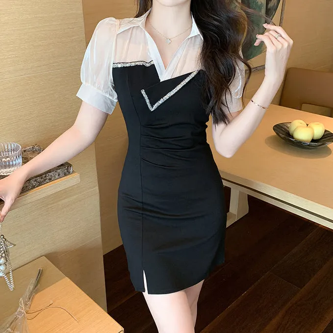 Shirt Collar Stitching Fake Two-Piece Dress