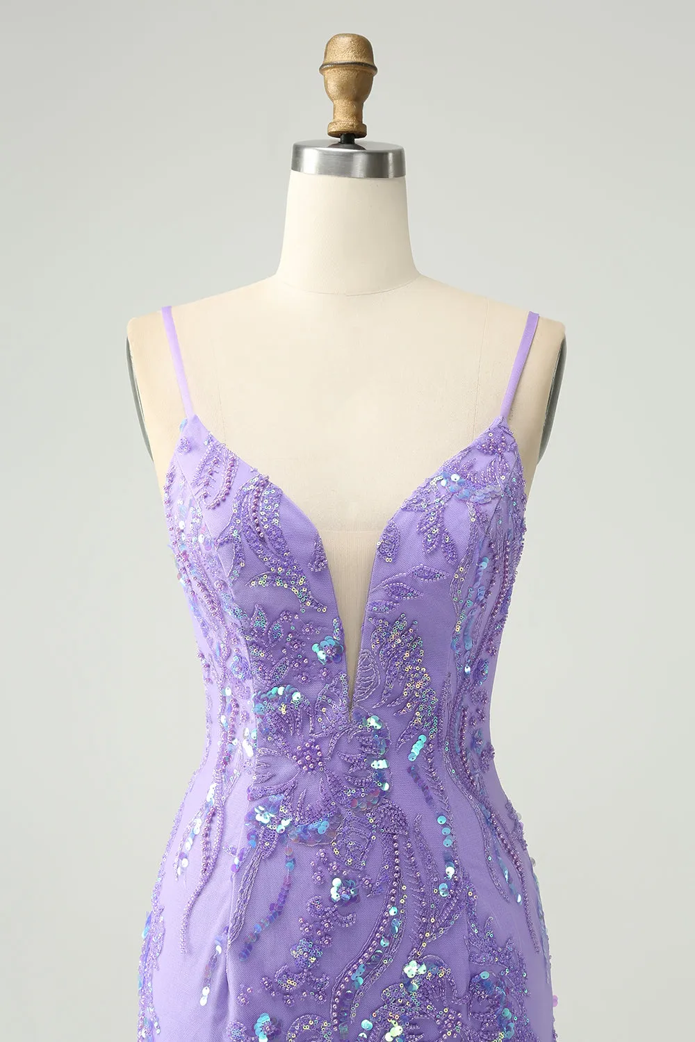 Sparkly Purple Tight Spaghetti Straps Short Homecoming Dress with Sequins