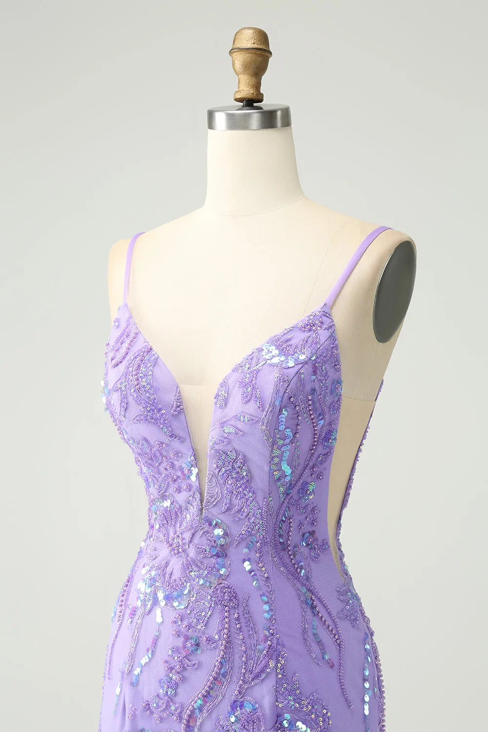 Sparkly Purple Tight Spaghetti Straps Short Homecoming Dress with Sequins