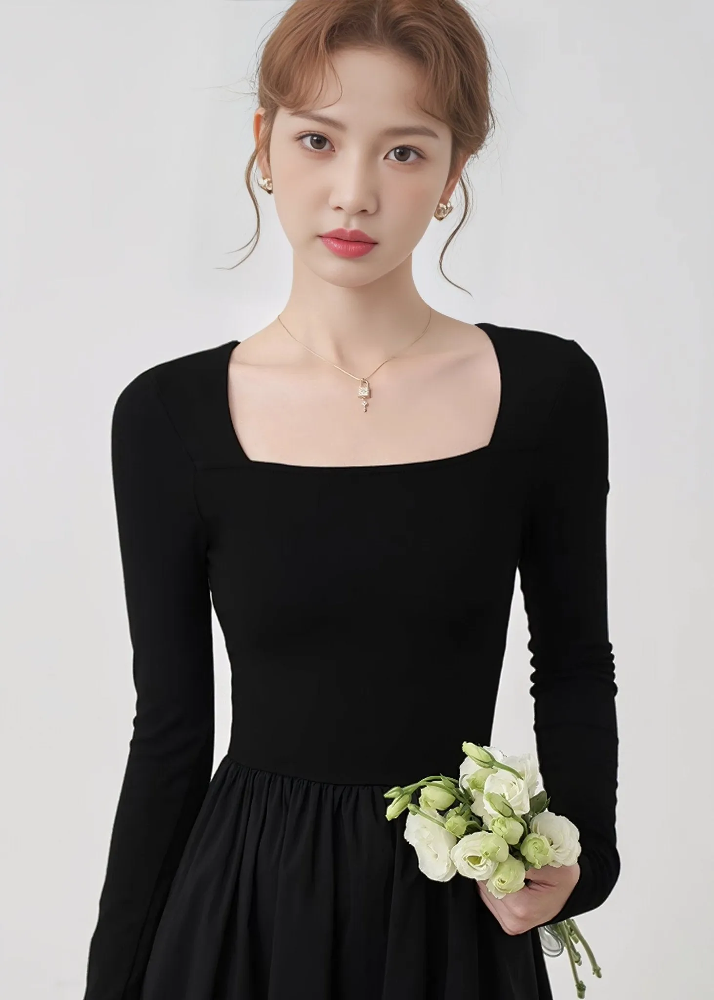 SQUARE NECK THIN KNIT DRESS