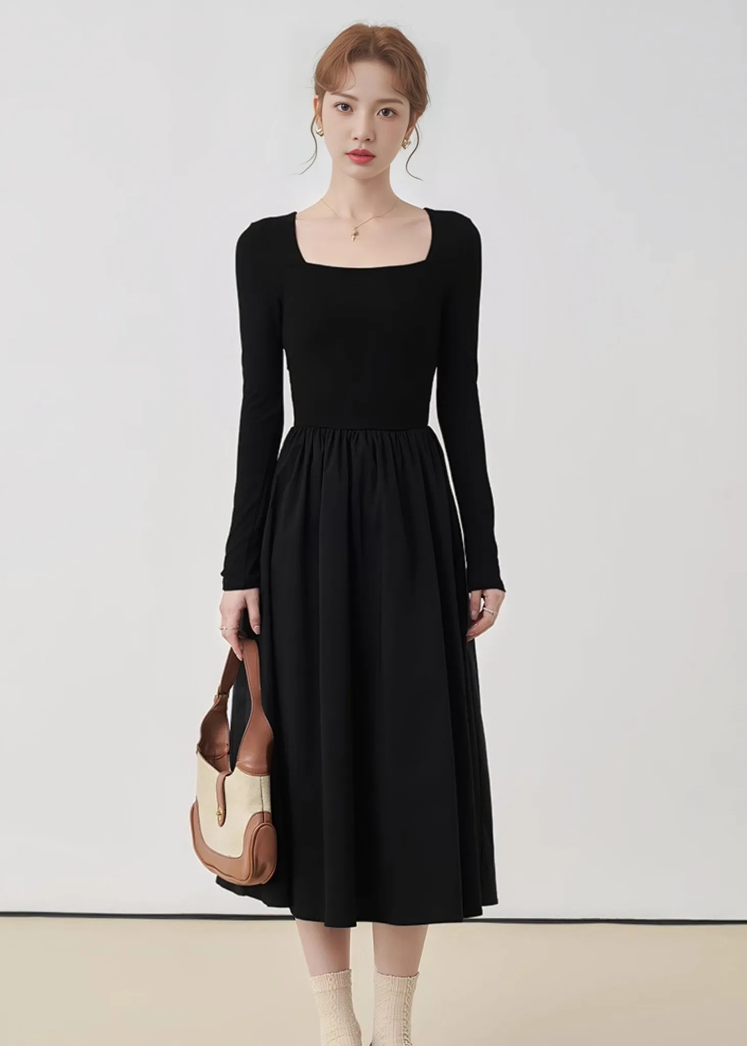 SQUARE NECK THIN KNIT DRESS