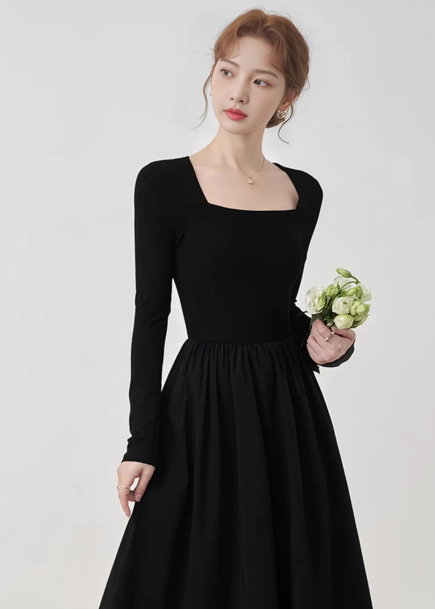 SQUARE NECK THIN KNIT DRESS