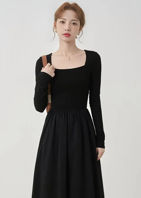 SQUARE NECK THIN KNIT DRESS