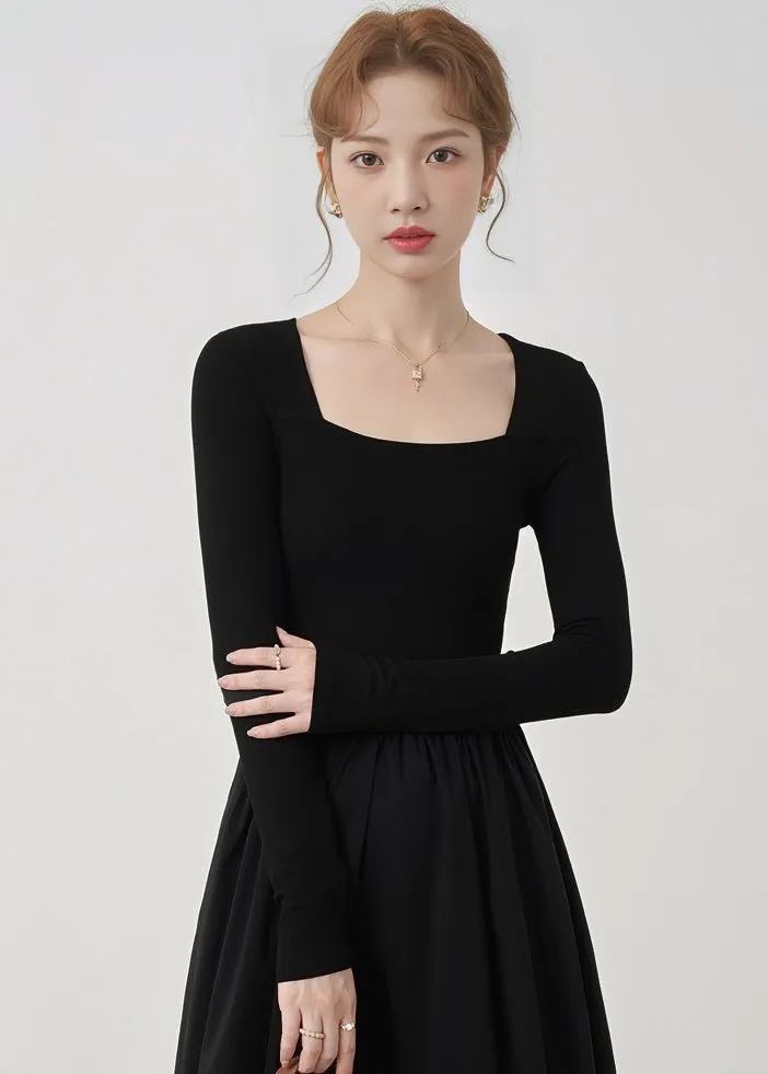 SQUARE NECK THIN KNIT DRESS