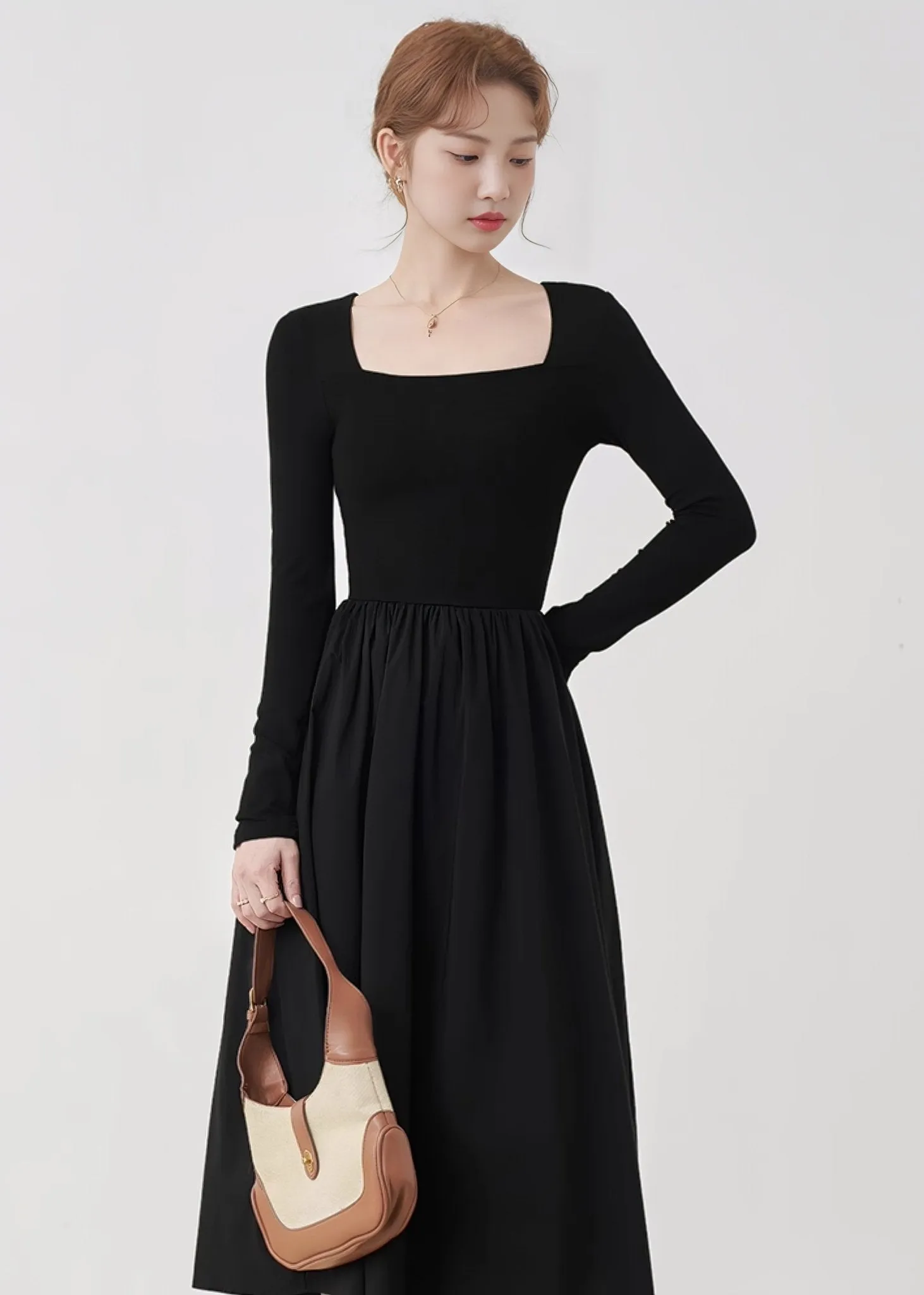 SQUARE NECK THIN KNIT DRESS