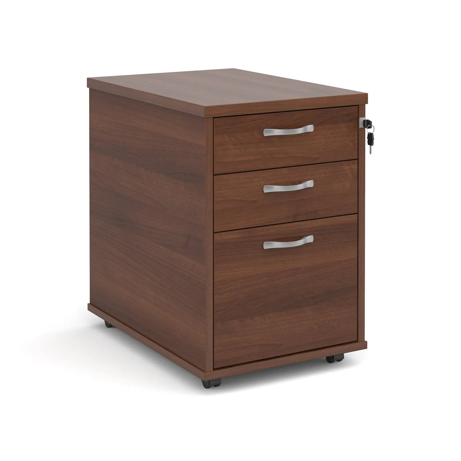 Tall mobile 3 drawer pedestal with silver handles 600mm deep