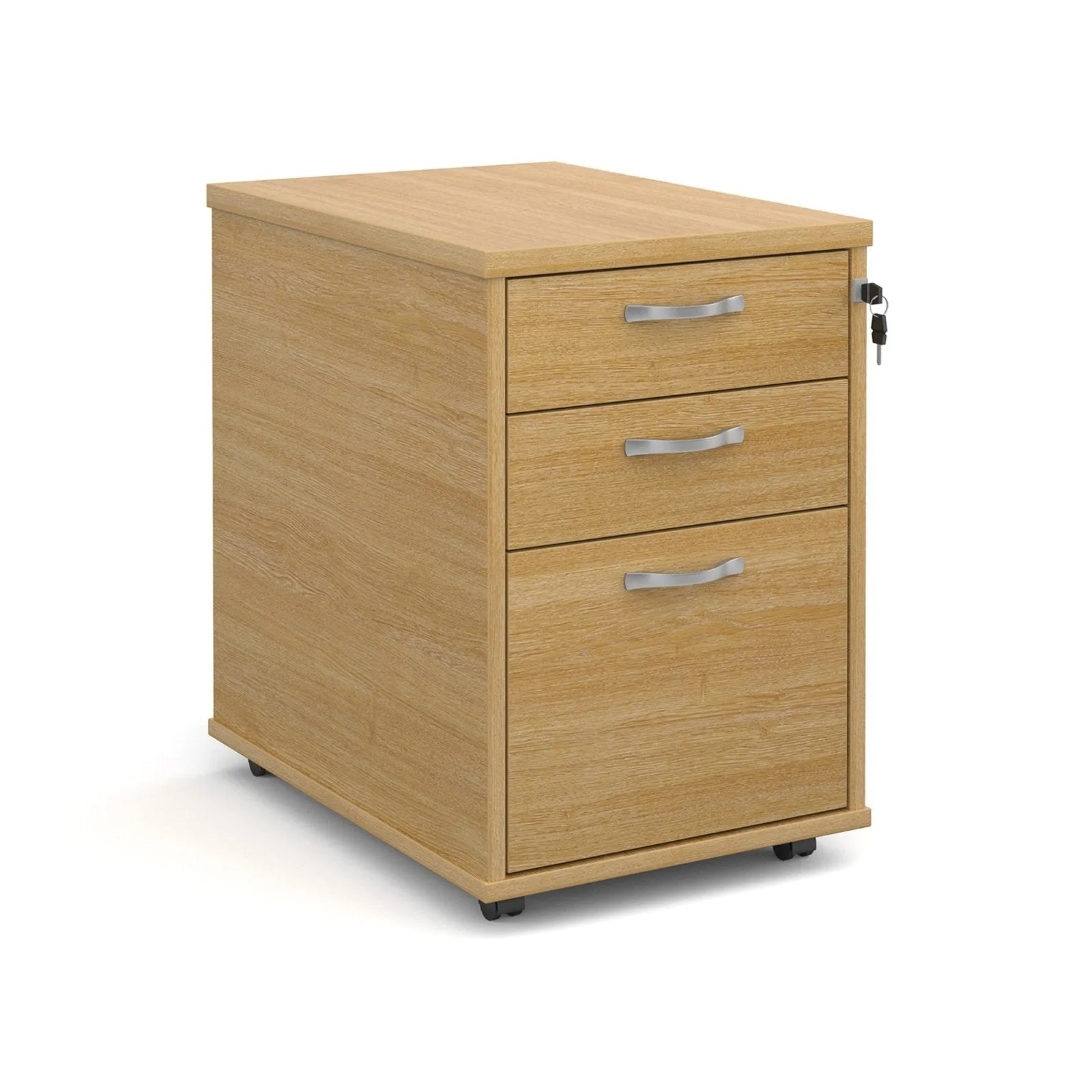 Tall mobile 3 drawer pedestal with silver handles 600mm deep