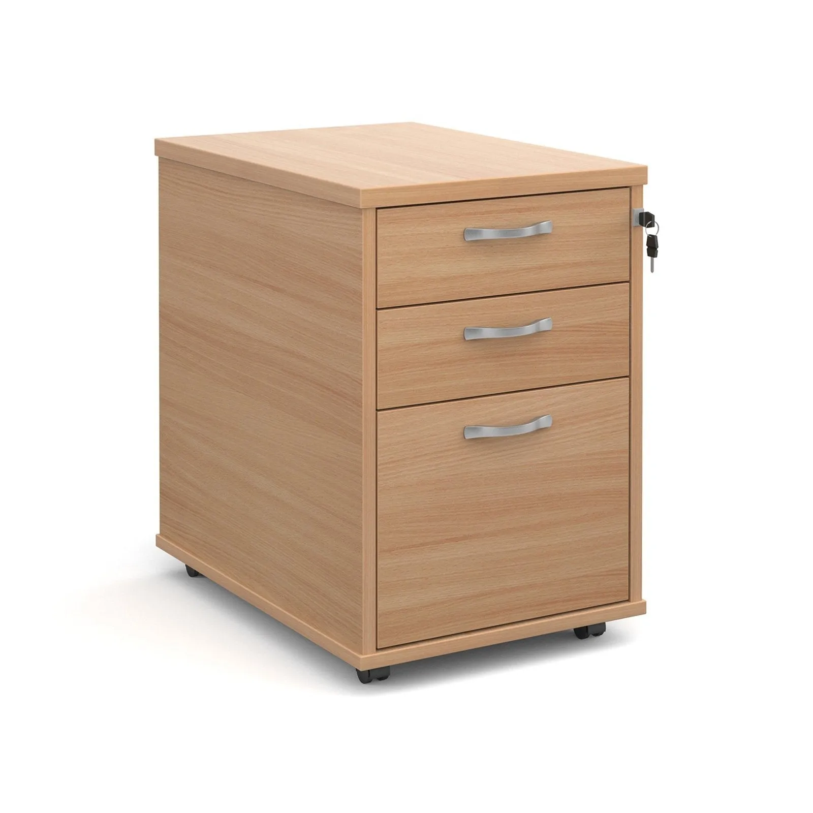 Tall mobile 3 drawer pedestal with silver handles 600mm deep