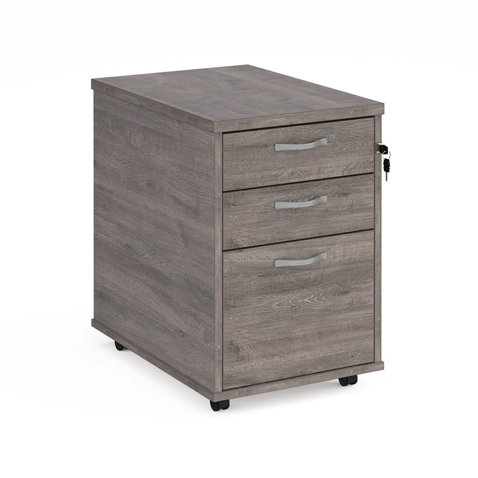 Tall mobile 3 drawer pedestal with silver handles 600mm deep