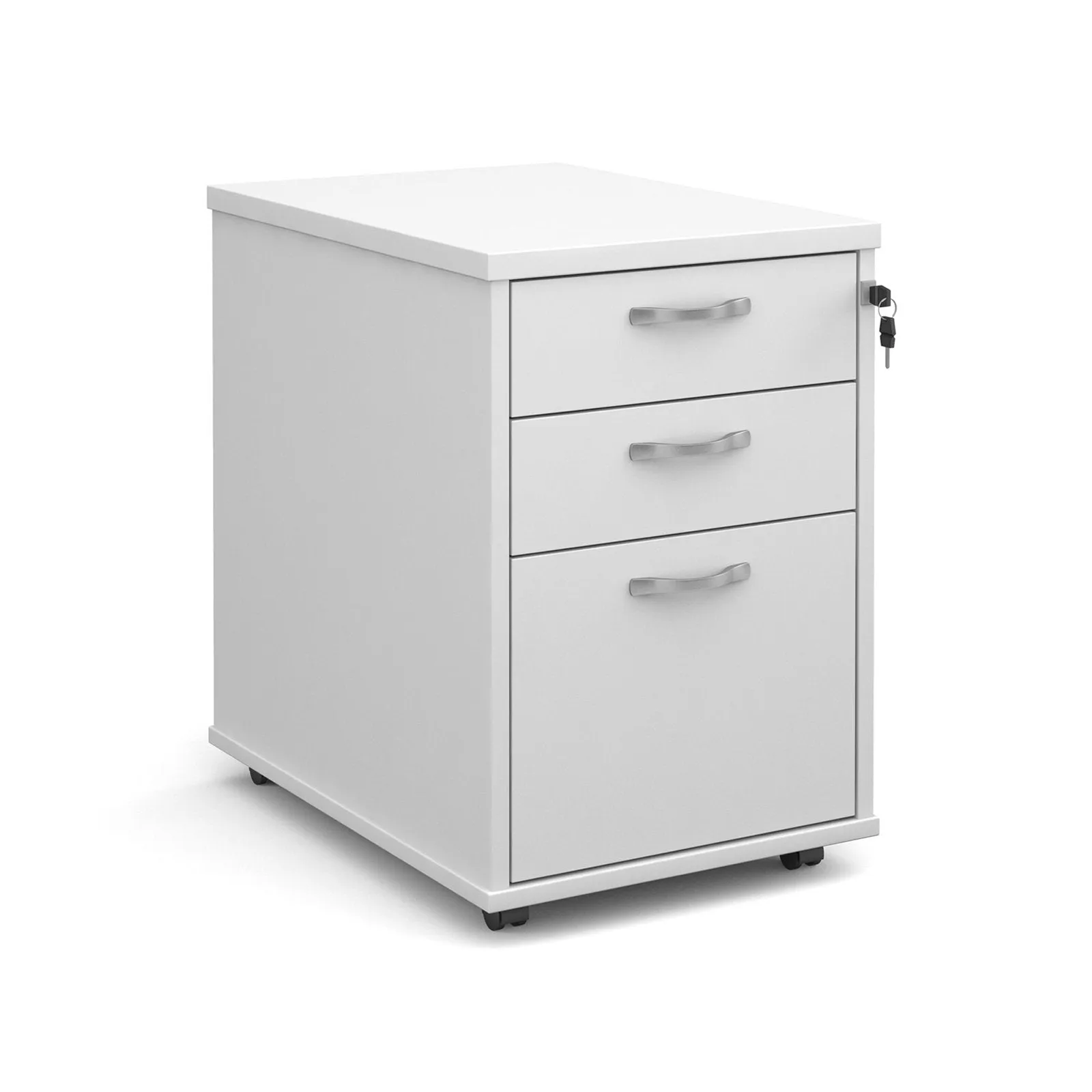 Tall mobile 3 drawer pedestal with silver handles 600mm deep