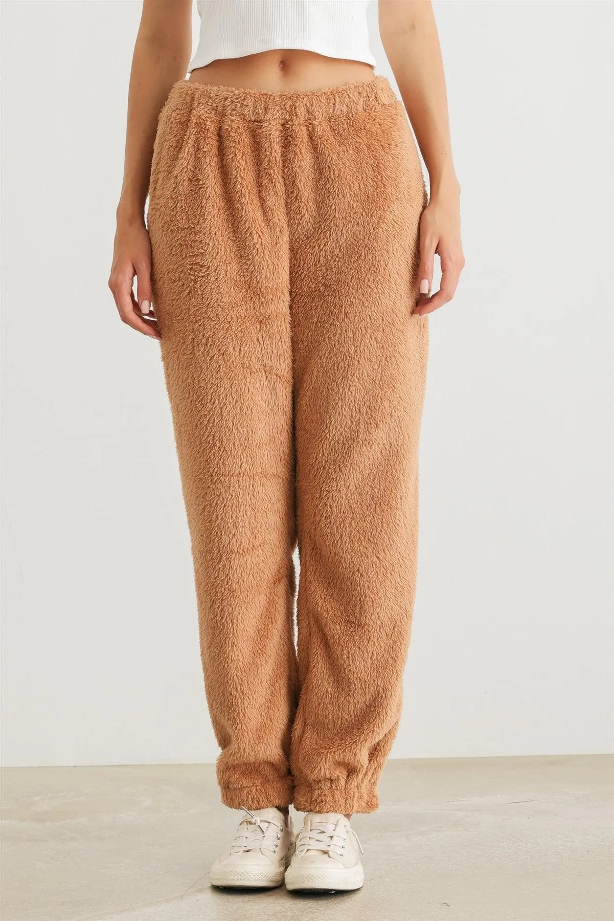 Tan Fuzzy Knit Two Pocket High Waist Pants