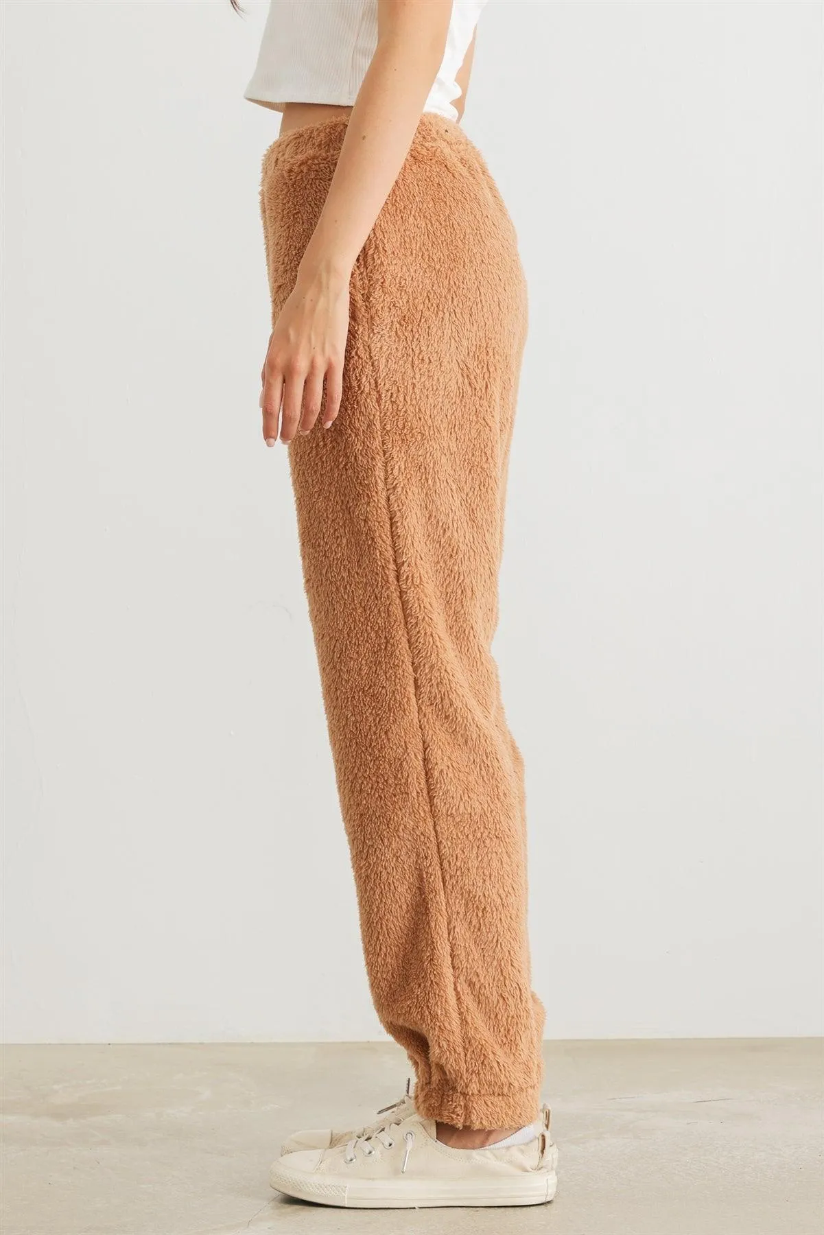 Tan Fuzzy Knit Two Pocket High Waist Pants