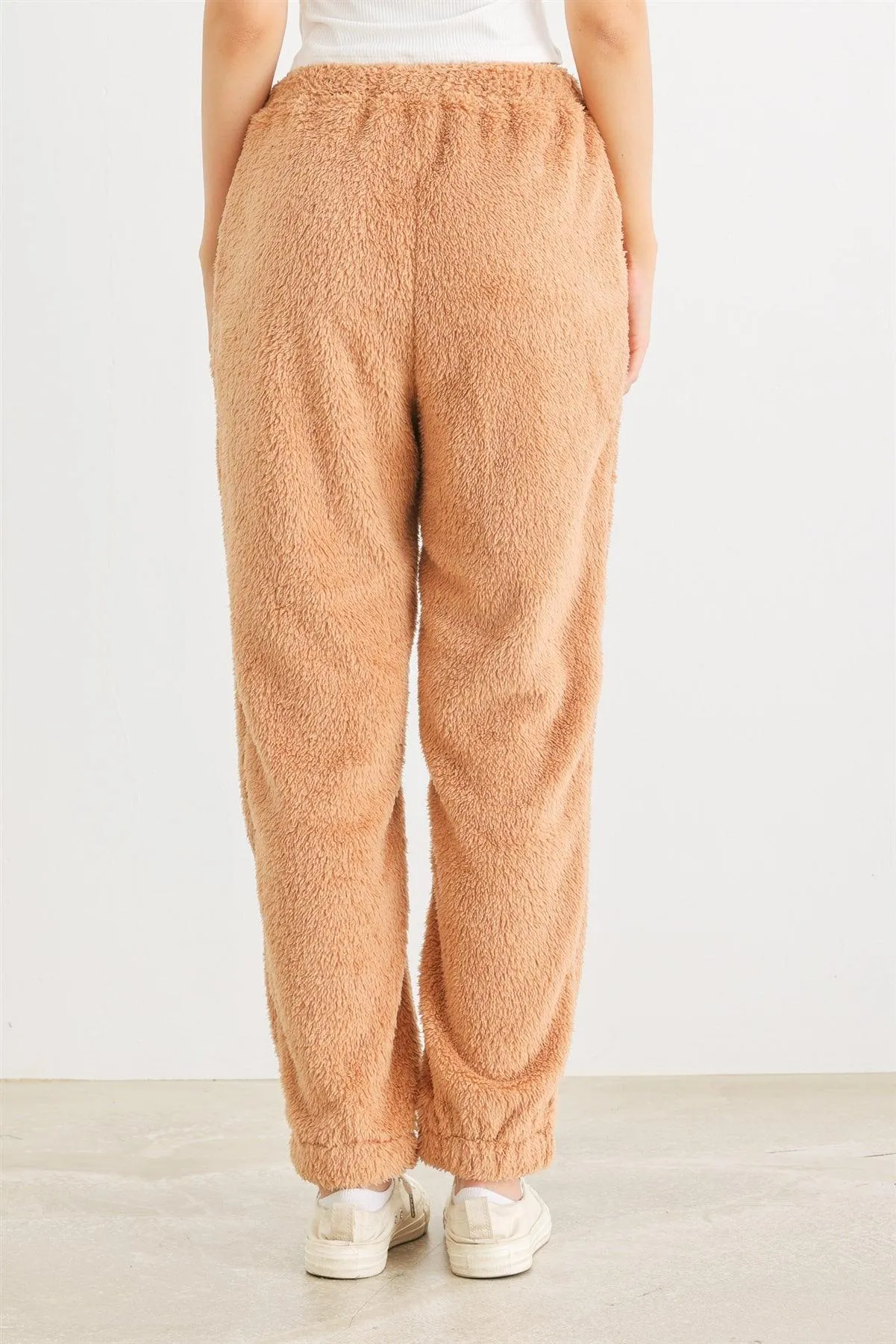 Tan Fuzzy Knit Two Pocket High Waist Pants