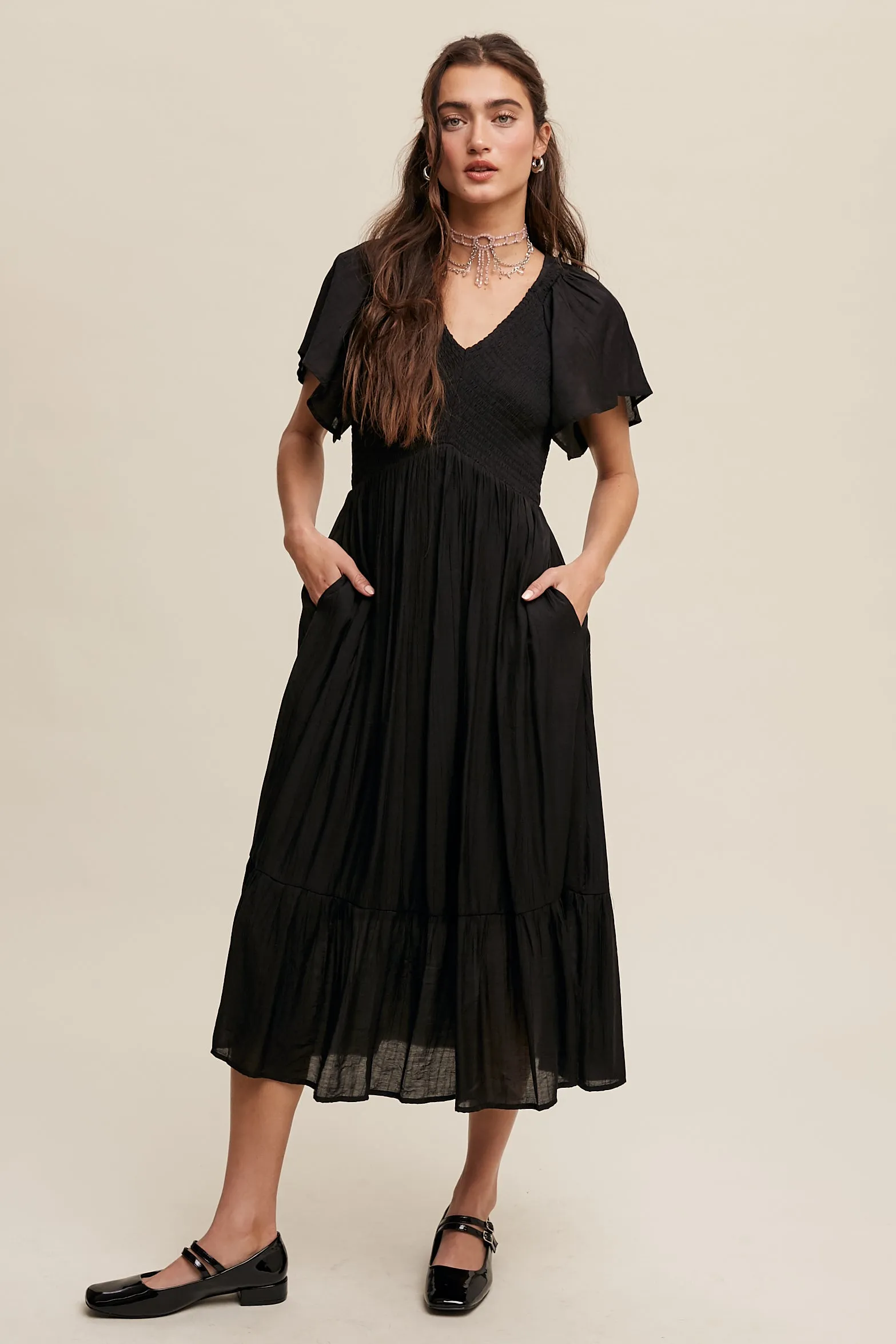 The Deb V-Neck Maxi Dress in Black-Sale