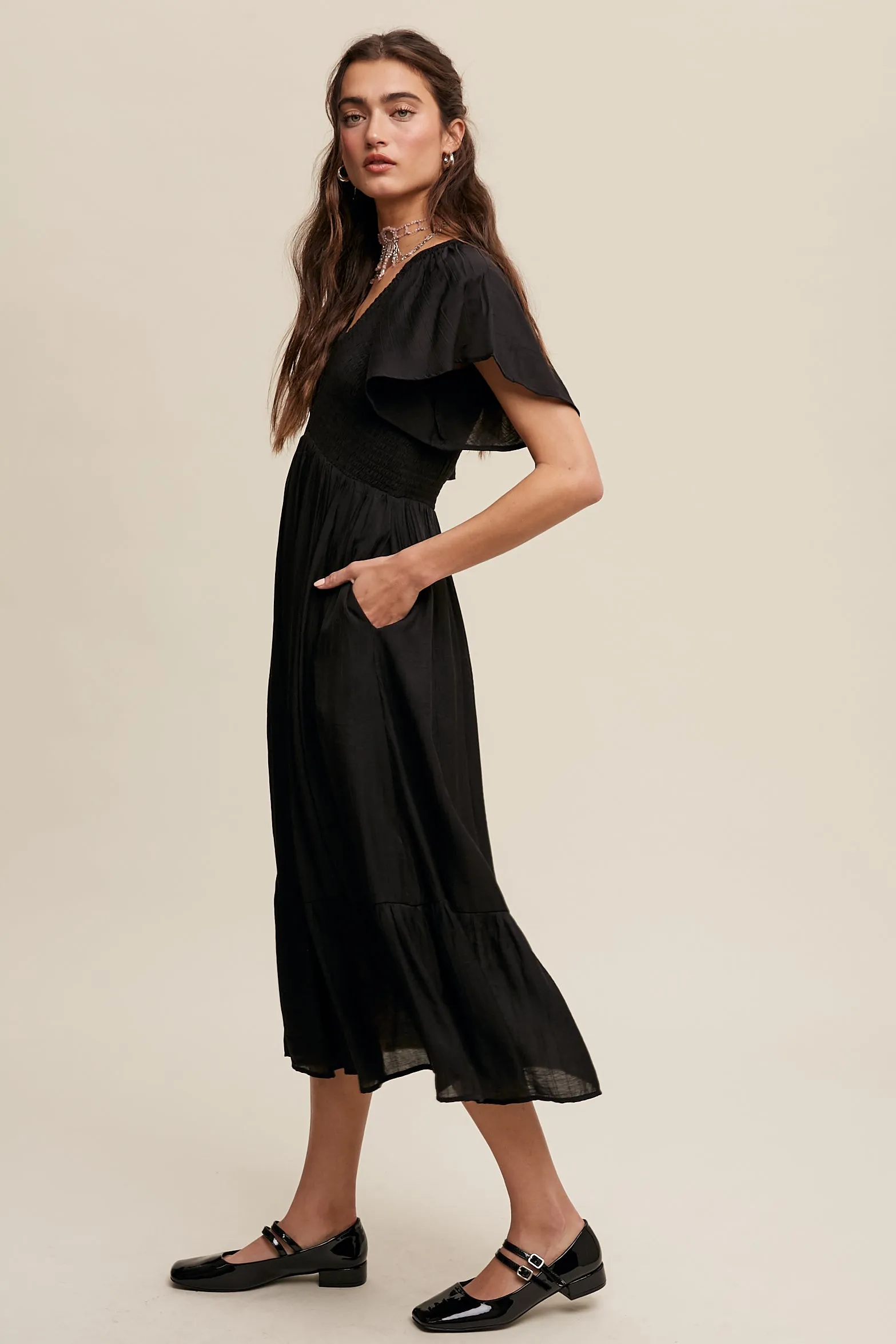 The Deb V-Neck Maxi Dress in Black-Sale