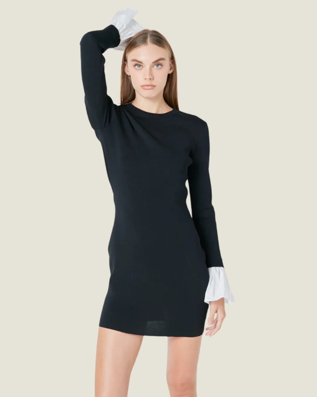 The Grand Central: Black Cotton Sleeve Mini Dress