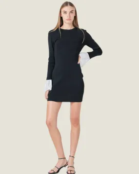 The Grand Central: Black Cotton Sleeve Mini Dress