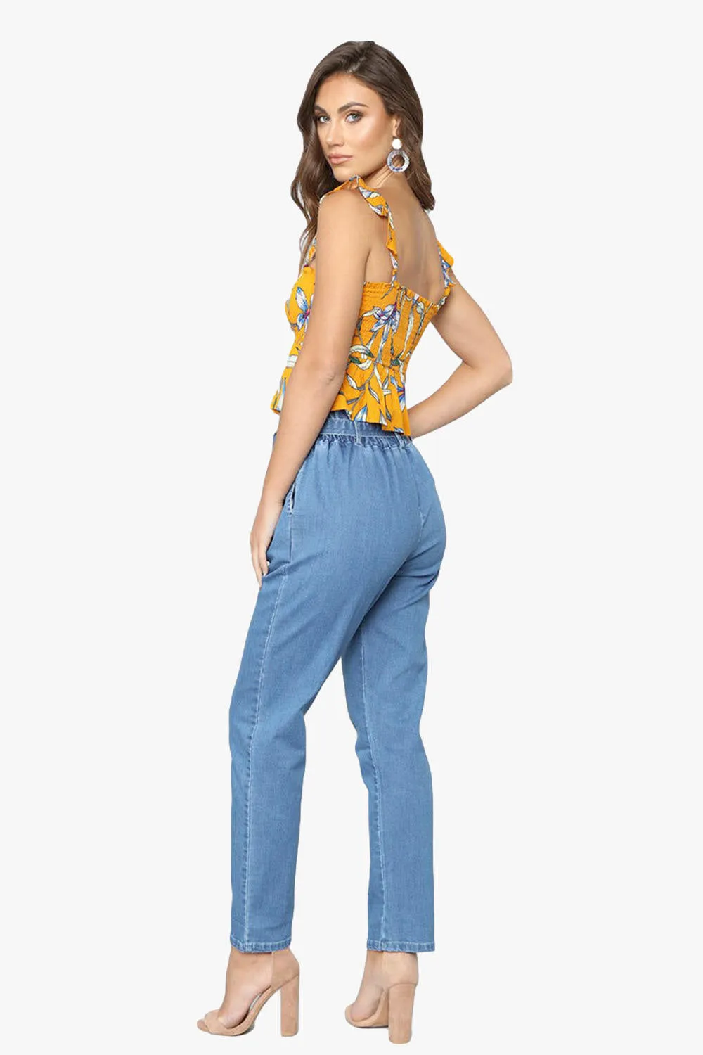 Tie Waist High Rise Denim Jeans