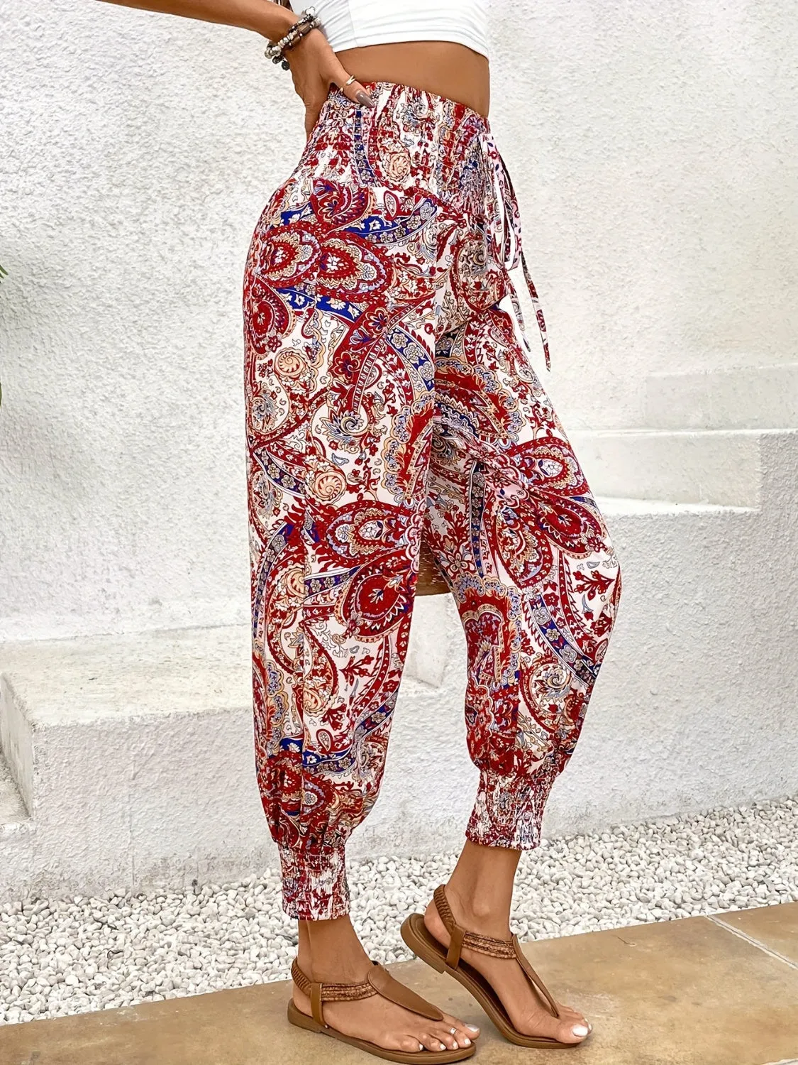 Tied Printed High Waist Pants