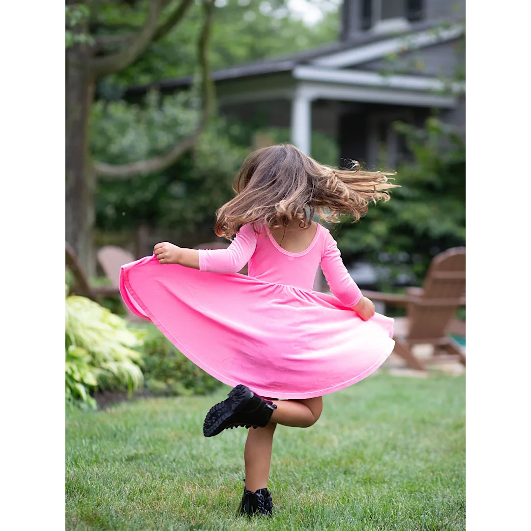 Twirly Dress in Pink Candy Stretch Velvet