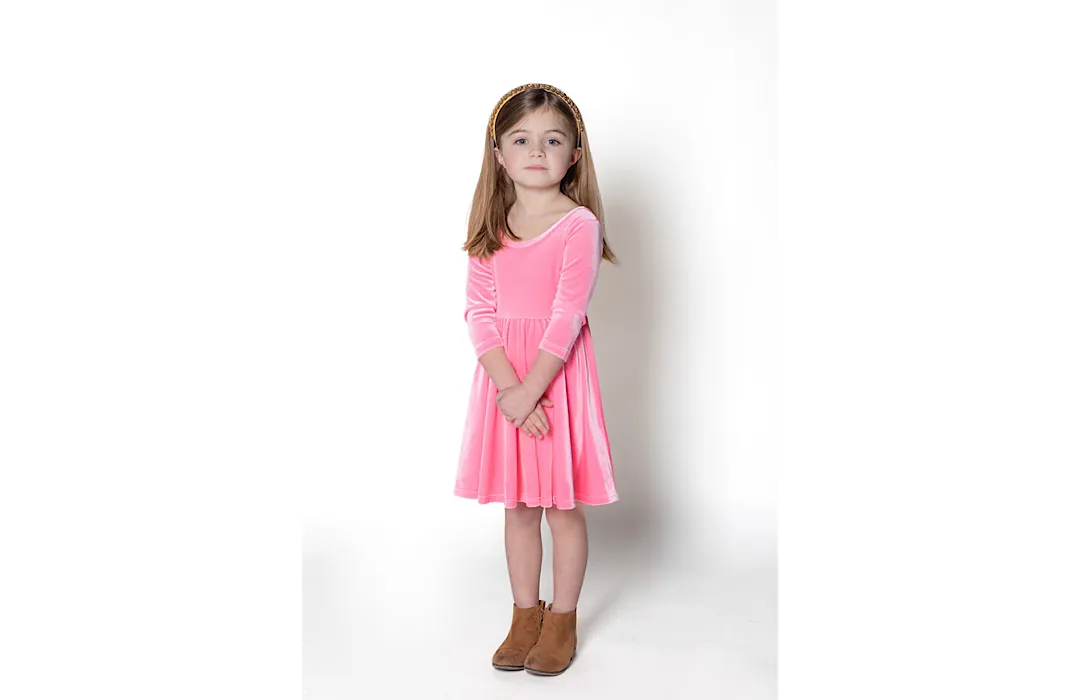 Twirly Dress in Pink Candy Stretch Velvet