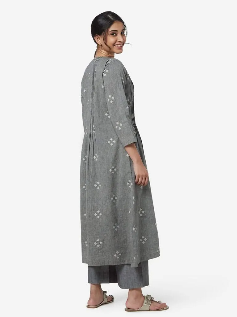 Utsa Grey Fit-And-Flare Woven Pure Cotton Kurta