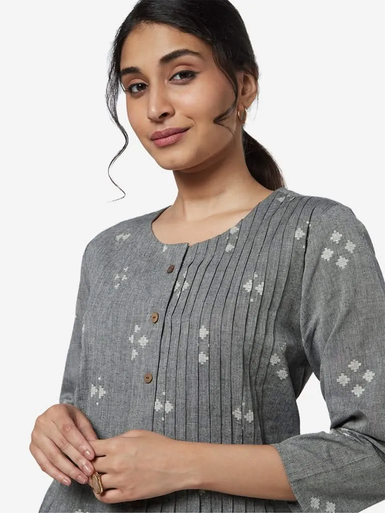 Utsa Grey Fit-And-Flare Woven Pure Cotton Kurta