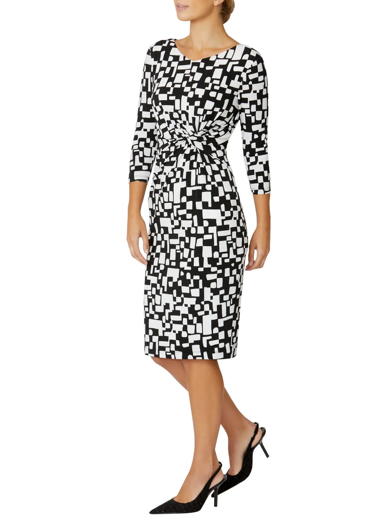 Verona Black and Ivory Geo Jersey Dress