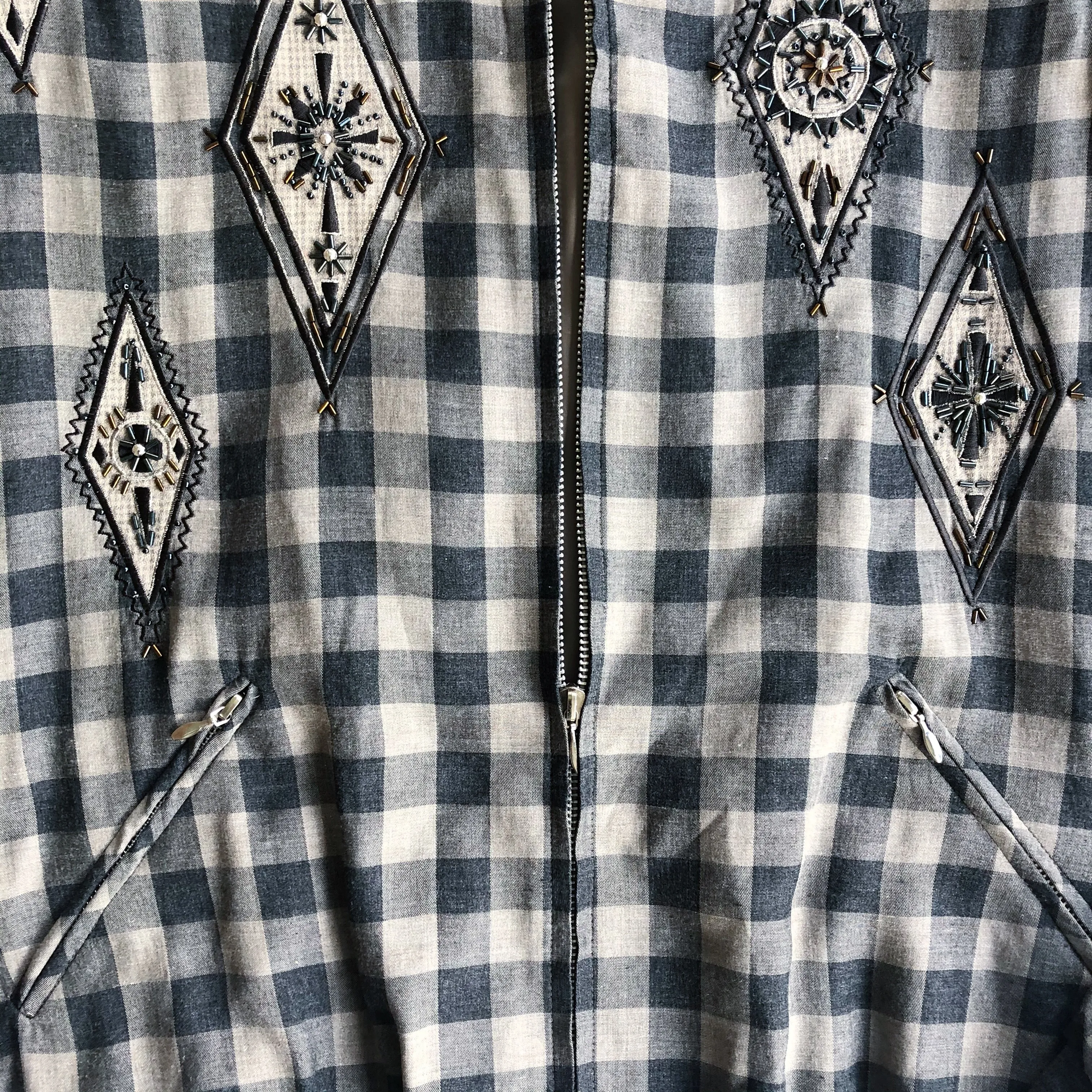 VINTAGE BEADED GINGHAM BOMBER JACKET