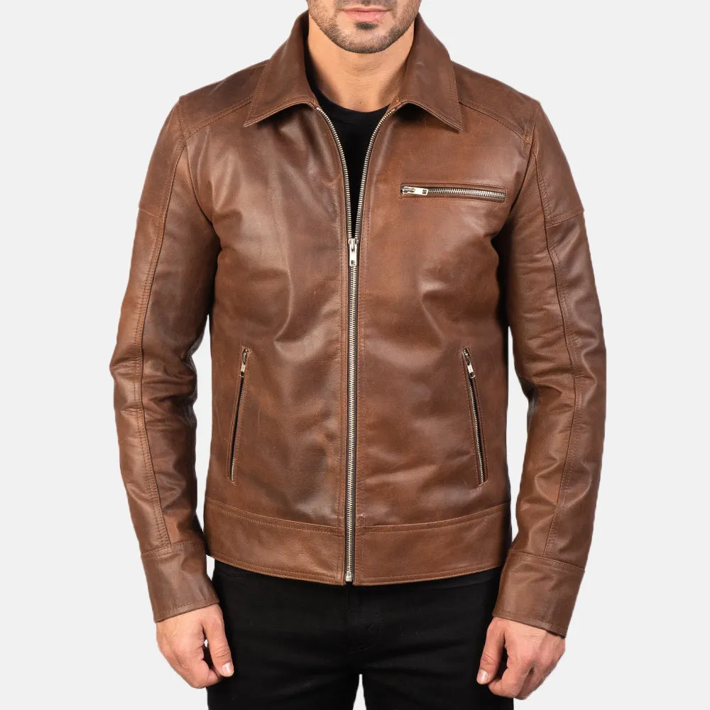 Vintage Brown Leather Jacket - Sheep Leather