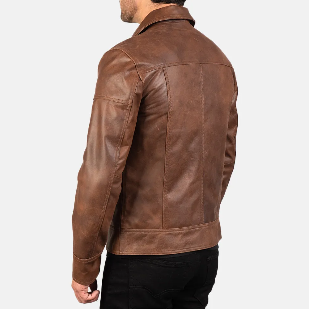 Vintage Brown Leather Jacket - Sheep Leather