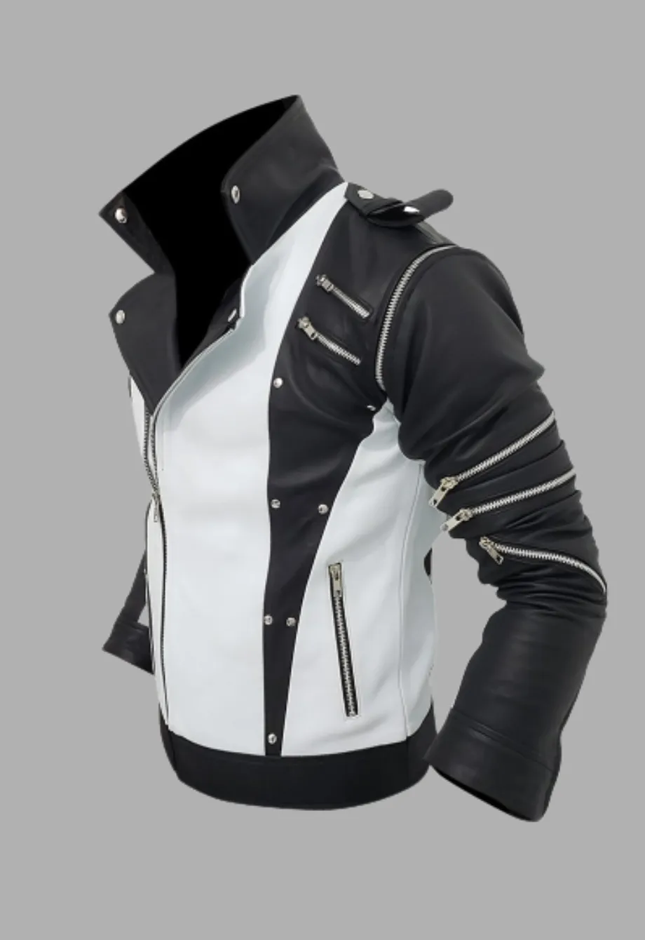 White And Black Blended Designer Mens Leather Jacket