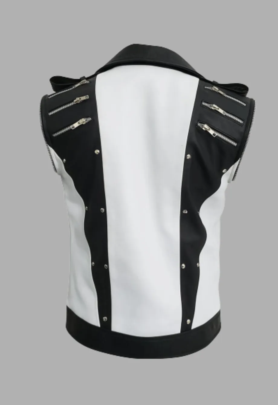 White And Black Blended Designer Mens Leather Jacket