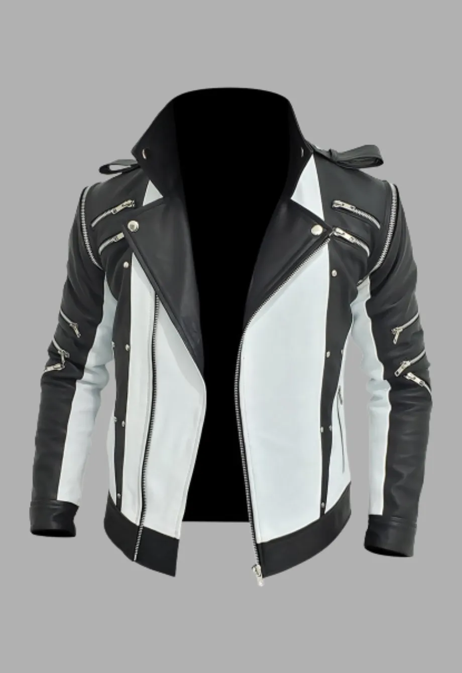 White And Black Blended Designer Mens Leather Jacket