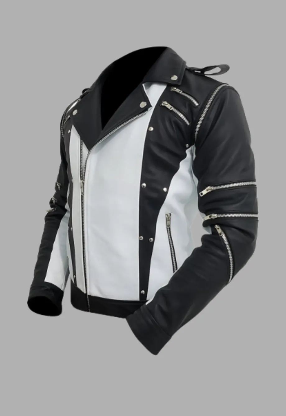 White And Black Blended Designer Mens Leather Jacket