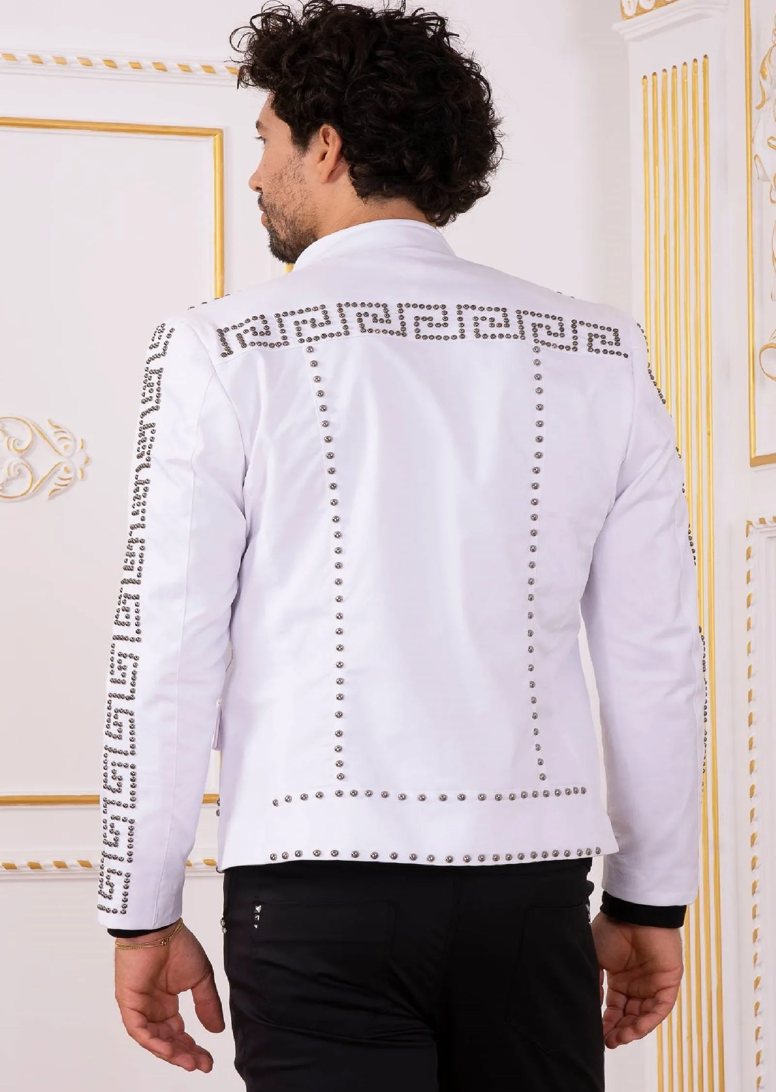 White Silver Meander Studded Jacket