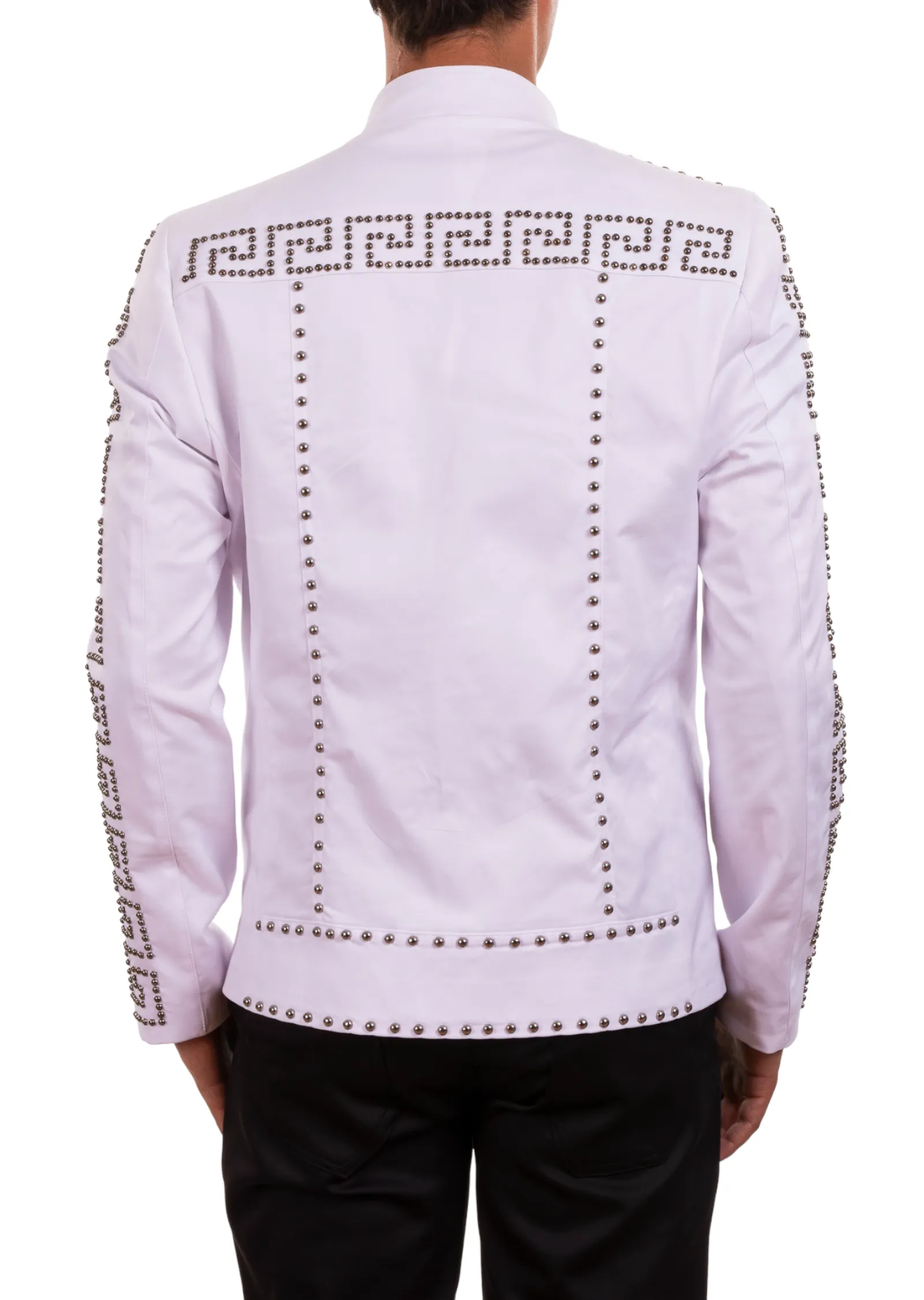 White Silver Meander Studded Jacket