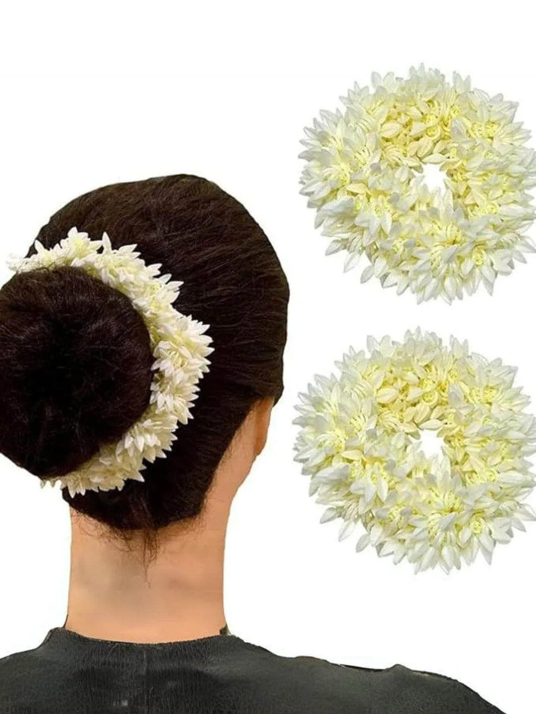 White Stretchable Gajra Bun Rubber Band Scrunchie Floral Bun