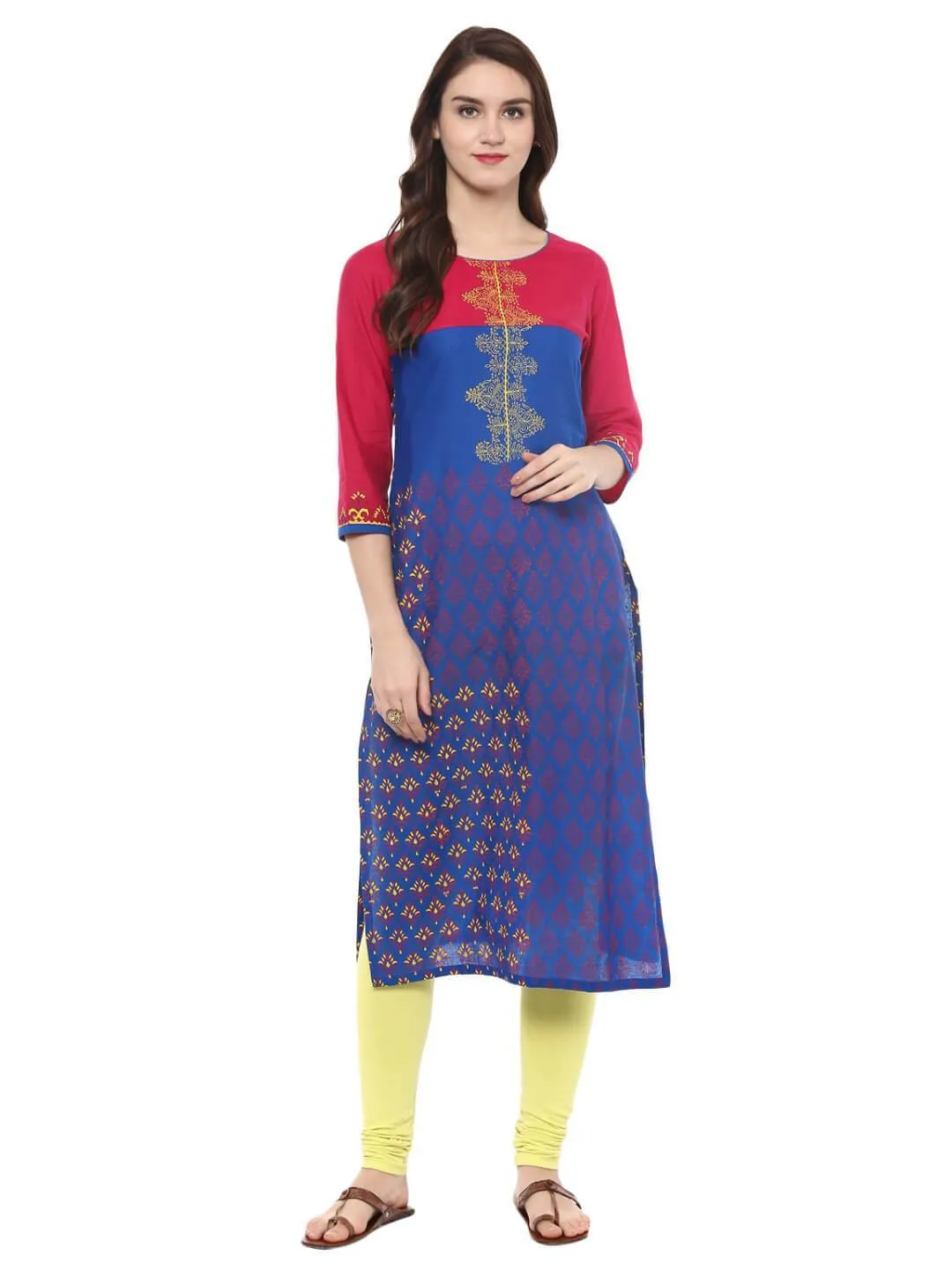 Women Navy Blue And Red Color Ajrakh Hand Block Cotton Printed Straight Kurta - Noor