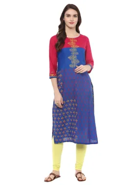 Women Navy Blue And Red Color Ajrakh Hand Block Cotton Printed Straight Kurta - Noor