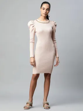 Women Peach With Golden Chain Viscose Bodycon Dress