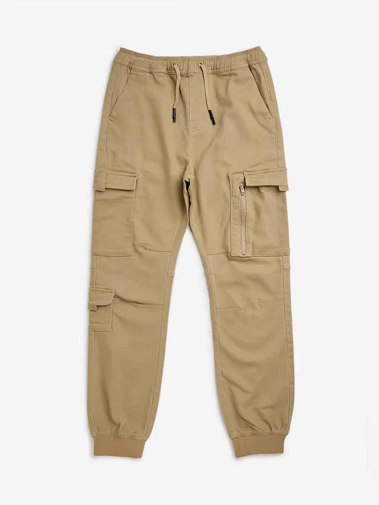 Y&F Kids Brown Cargo-Style Mid-Rise Joggers