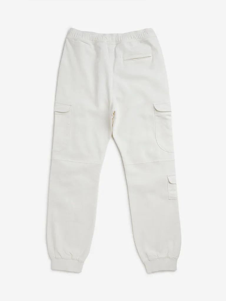 Y&F Kids White Cargo-Style Mid-Rise Joggers