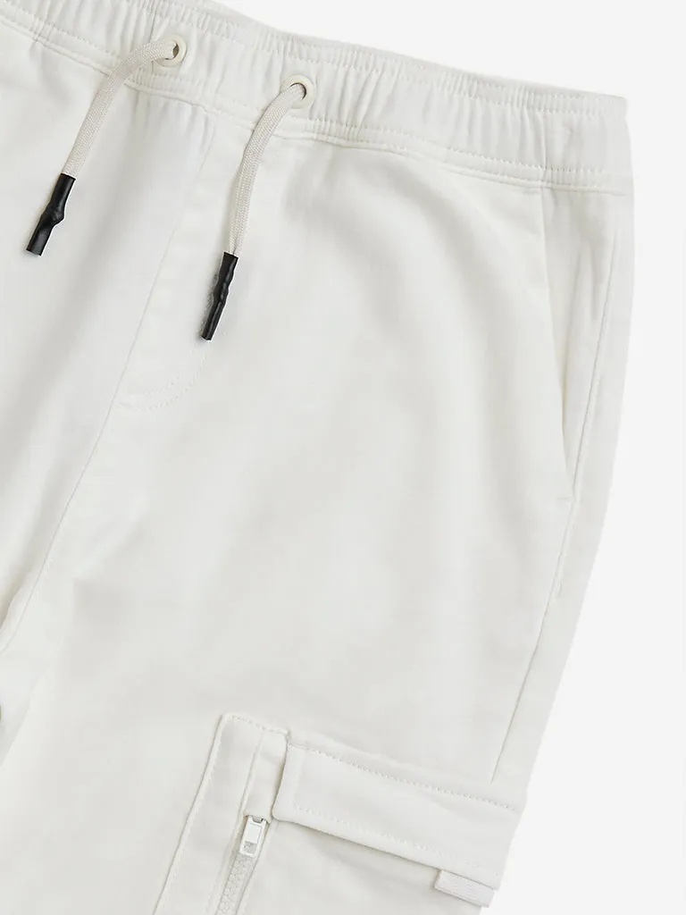 Y&F Kids White Cargo-Style Mid-Rise Joggers