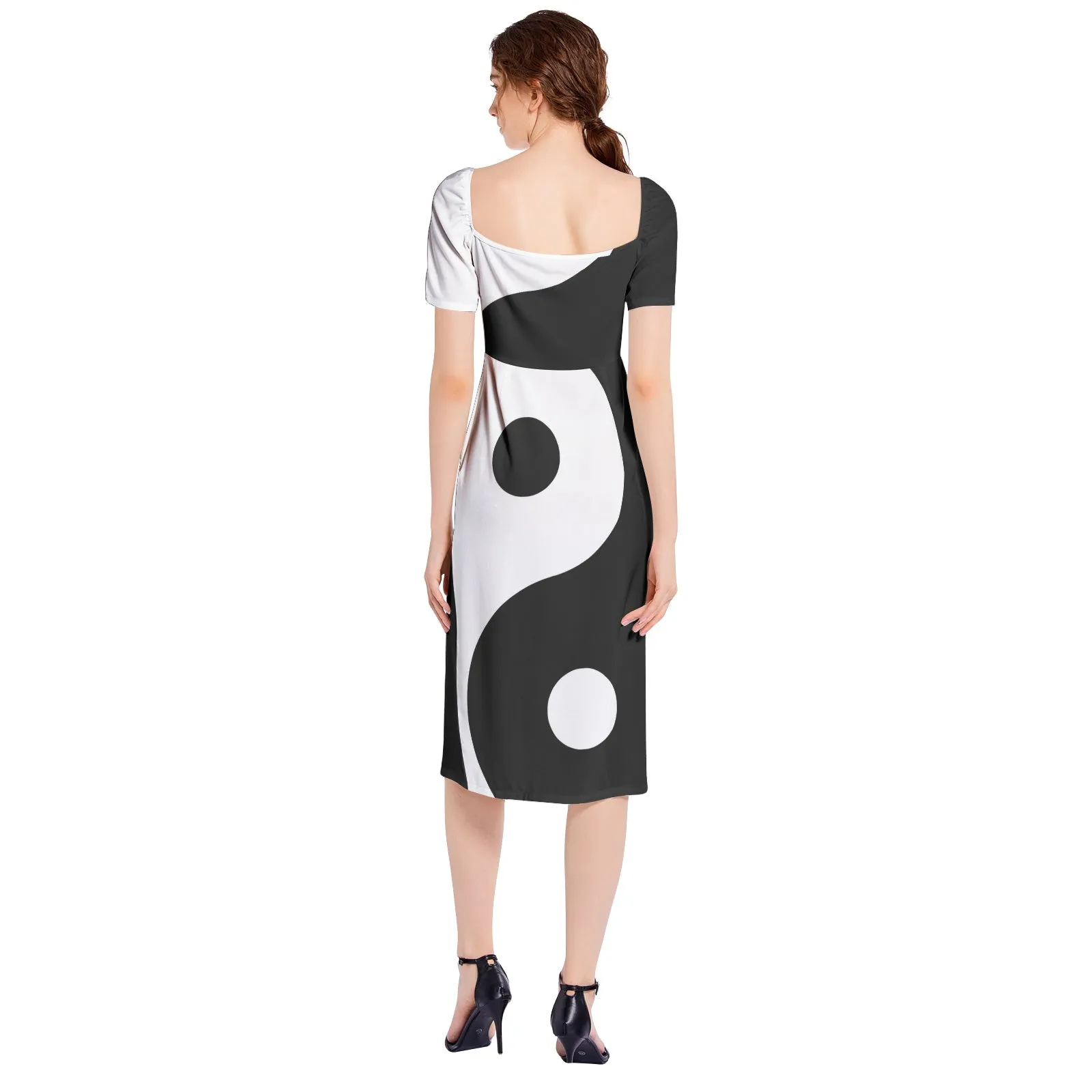 Yin Yang Theme Split Thigh Midi Bodycon Dress