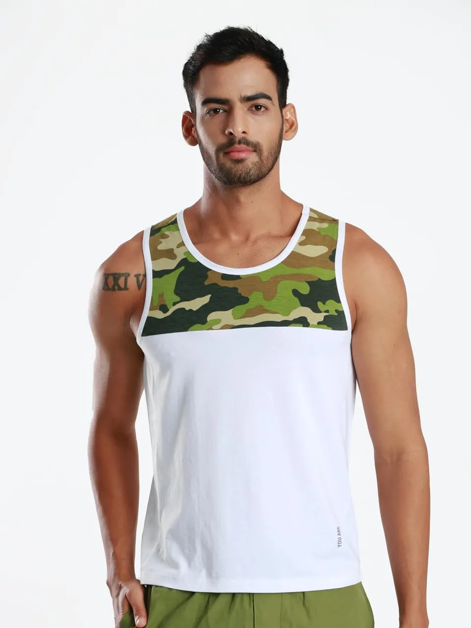 Yoke Camo White Active Fit Camo Printed Organic Bamboo Vest (Pack Of 1)