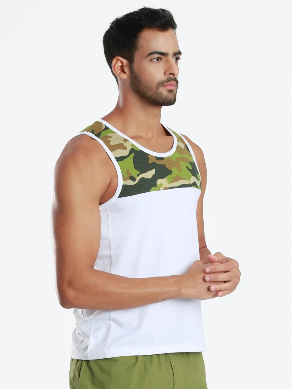 Yoke Camo White Active Fit Camo Printed Organic Bamboo Vest (Pack Of 1)