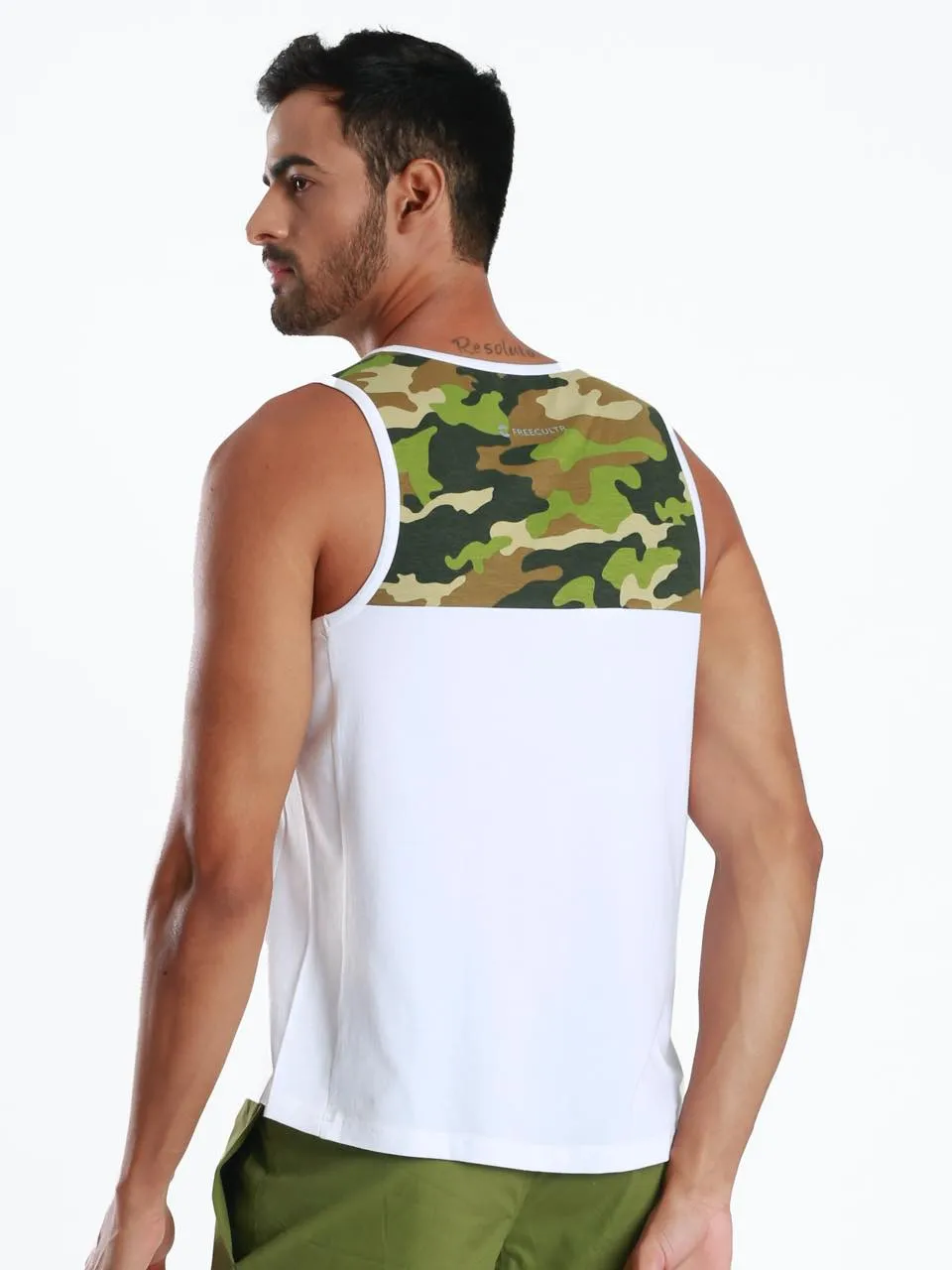 Yoke Camo White Active Fit Camo Printed Organic Bamboo Vest (Pack Of 1)