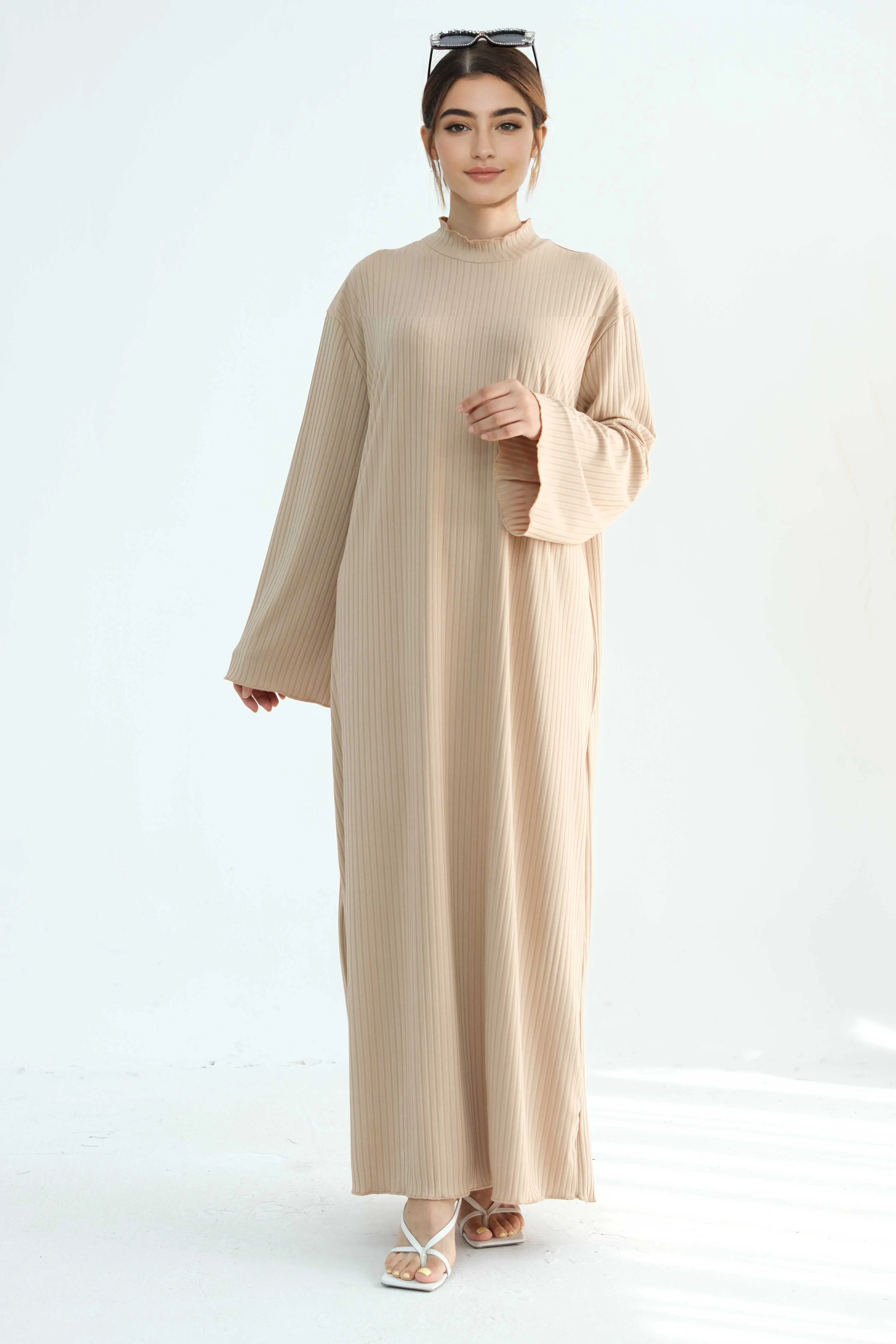 ZAINAB Knit Ribbed Maxi Dress Abaya 905-Taro color